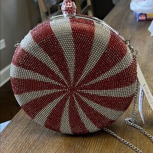 Red and Silver Beaded peppermint candy crossbody
